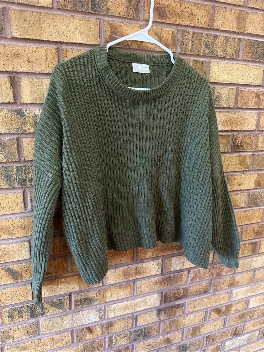 Women's Olive Crewneck Ribbed Sweater